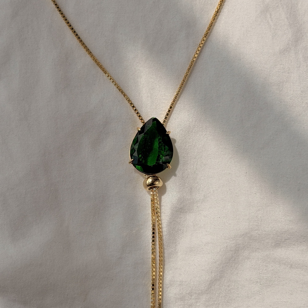 Tie Big Drop Necklace - 18k Gold Plated - Reconstituted Emerald